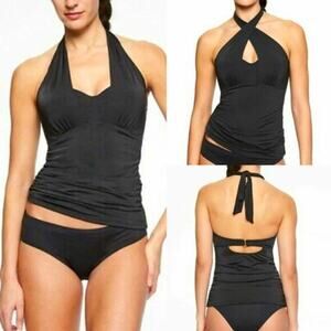 ATHLETA Solid Black Aqualuxe Bra Cup 2-Way Tankini Top